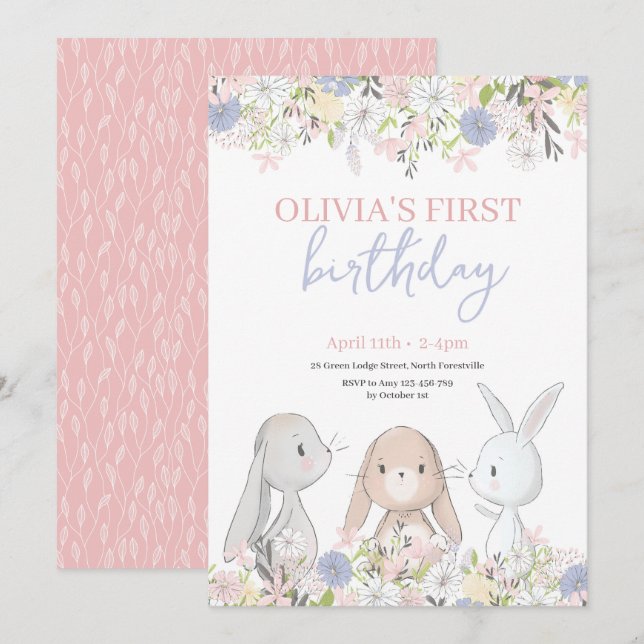 Cute Bunnies Birthday Invitation (Front/Back)