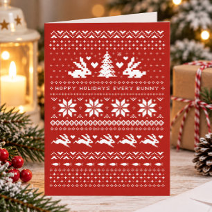 Cute Bunnies Christmas Pattern Hoppy Holidays Holiday Card