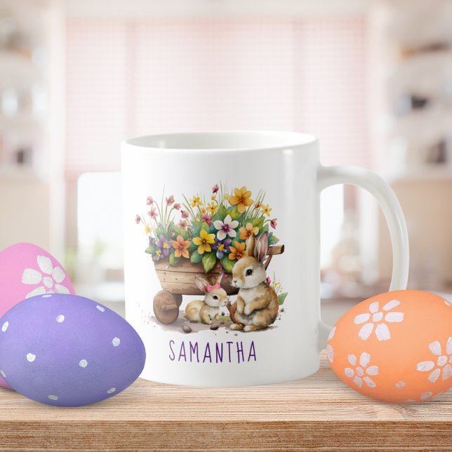 Cute Bunnies Custom Name Girl Easter Coffee Mug (Cute Bunnies Custom Name Girl Easter Coffee Mug)