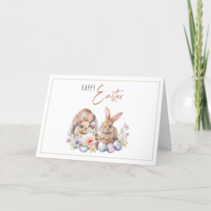 Cute Bunnies Eggs  Easter Greetings Holiday Card