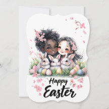 Cute Bunnies & Friendship Art Easter Card