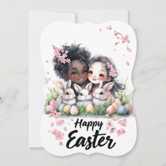 Cute Bunnies & Friendship Art Easter Card
