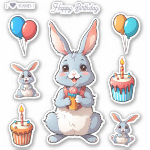 Cute Bunnies Happy Birthday Stickers