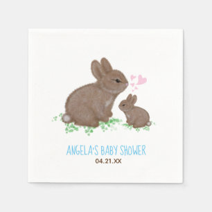 Cute Bunnies Hearts Custom Boy Baby Shower Napkin
