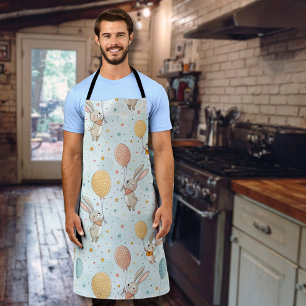 Cute Bunnies Holding Pastel Egg Balloons Apron