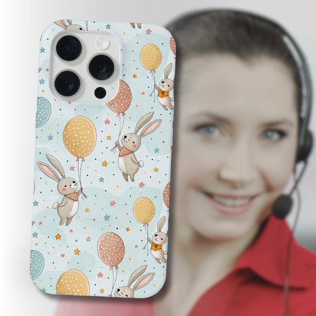 Cute Bunnies Holding Pastel Egg Balloons iPhone Case (Creator Uploaded)