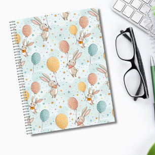 Cute Bunnies Holding Pastel Egg Balloons Notebook