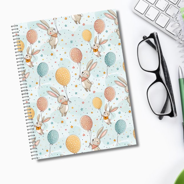 Cute Bunnies Holding Pastel Egg Balloons Notebook (Creator Uploaded)