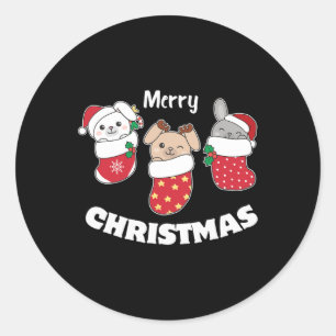 Cute Bunnies In Christmas Stockings For Christmas Classic Round Sticker