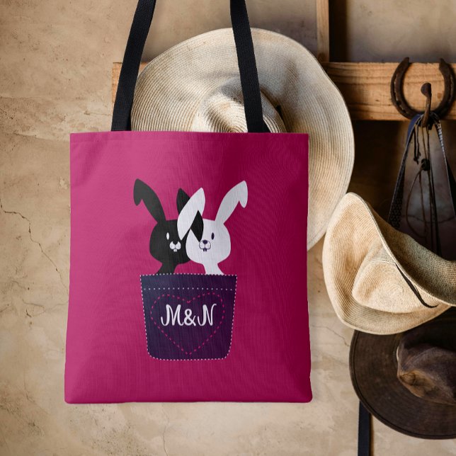 Cute Bunnies In Love On Magenta Tote Bag (Creator Uploaded)