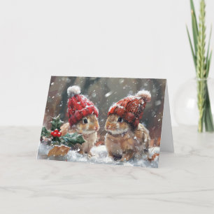 Cute Bunnies in the Snow Christmas Card Holiday