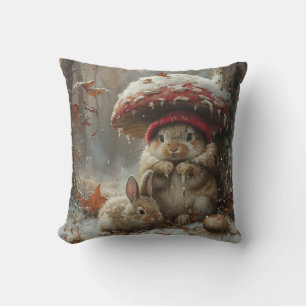 Cute Bunnies In Winter Throw Toss Pillow