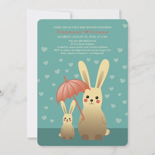 Cute Bunnies Mummy With Baby Shower Invitation (Front)