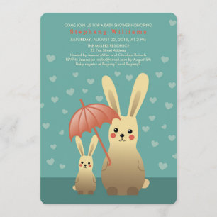 Cute Bunnies Mummy With Baby Shower Invitation