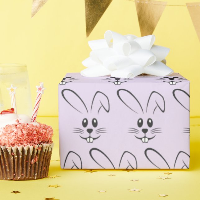 Cute Bunnies On Purple Wrapping Paper (Birthday Party)