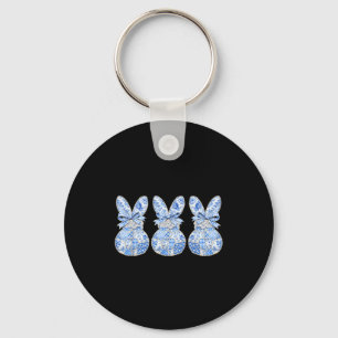 Cute Bunnies Patchwork Coquette Bow Eggs Happy Eas Key Ring