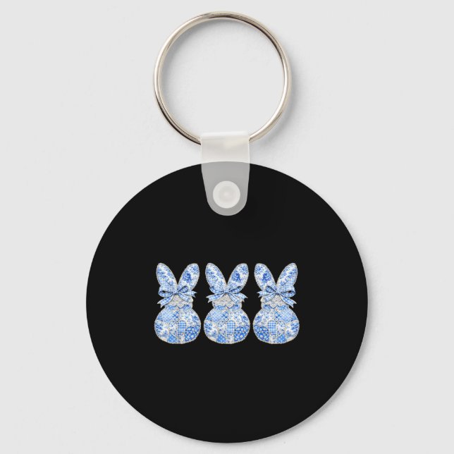 Cute Bunnies Patchwork Coquette Bow Eggs Happy Eas Key Ring (Front)