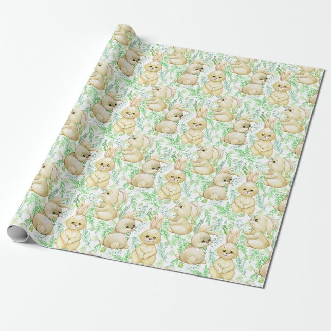 Cute Bunnies Pattern Wrapping Paper (Unrolled)