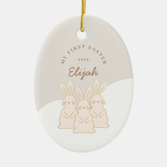 Cute Bunnies Personalised Easter Ceramic Tree Decoration (Front)