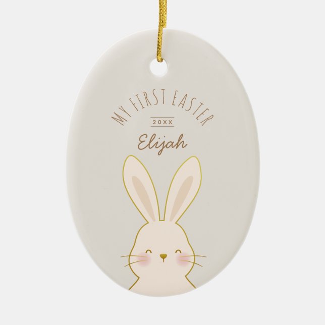Cute Bunnies Personalised Easter Ceramic Tree Decoration (Front)
