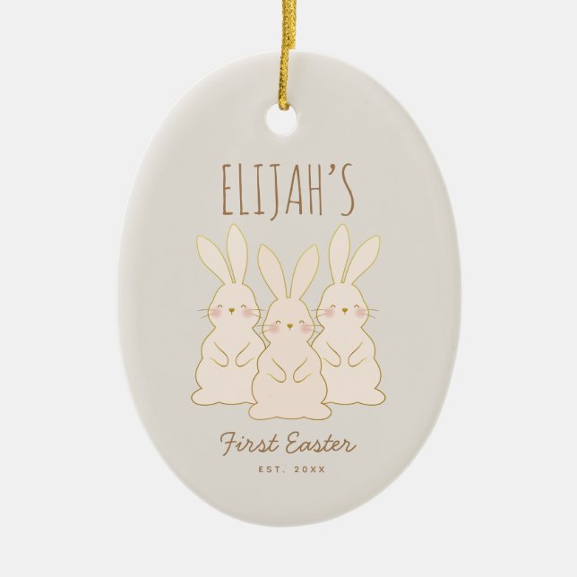 Cute Bunnies Personalised Easter  Ceramic Tree Decoration (Front)