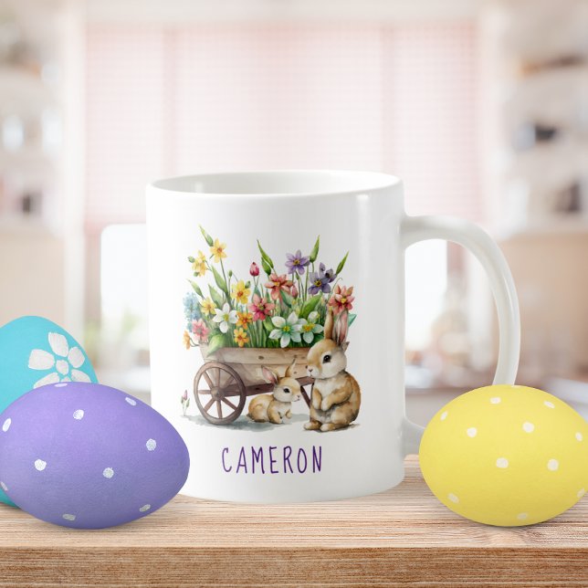 Cute Bunnies Personalised Easter Coffee Mug (Cute Bunnies Personalized Easter Mug)