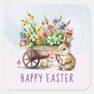 Cute Bunnies Personalised Easter Square Sticker