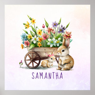 Cute Bunnies Personalised Girl Easter Poster