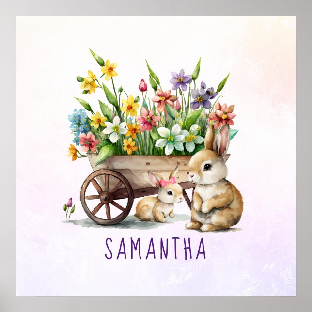 Cute Bunnies Personalised Girl Easter Poster (Front)