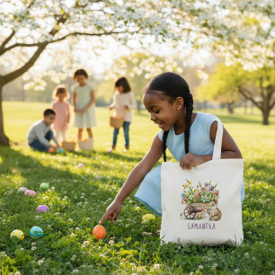 Cute Bunnies Personalised Girl Easter Tote Bag