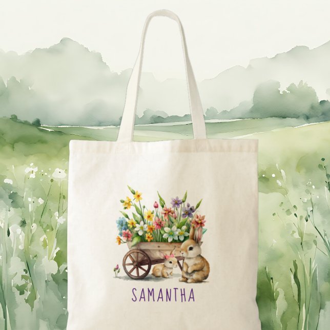 Cute Bunnies Personalised Girl Easter Tote Bag (Cute Bunnies Personalized Easter Tote Bag)