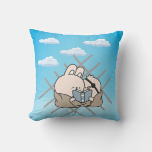 Cute Bunnies Reading Book Kawaii Nursery Accent Cushion