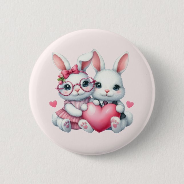 Cute Bunnies Sharing a Heart 6 Cm Round Badge (Front)