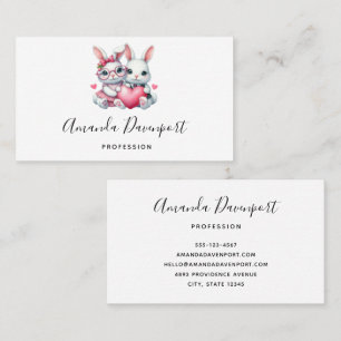  Cute Bunnies Sharing a Heart Business Card