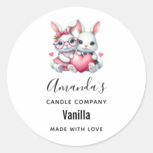 Cute Bunnies Sharing a Heart Candle Business Classic Round Sticker