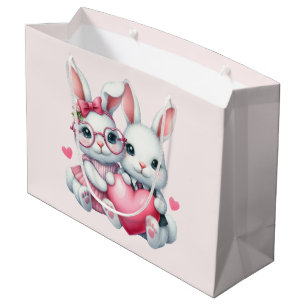 Cute Bunnies Sharing a Heart Large Gift Bag