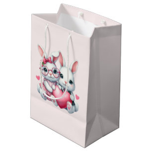 Cute Bunnies Sharing a Heart Medium Gift Bag