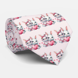 Cute Bunnies Sharing a Heart Pattern Tie