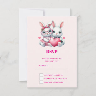Cute Bunnies Sharing a Heart RSVP Card