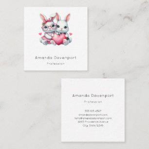 Cute Bunnies Sharing a Heart Square Business Card