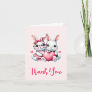 Cute Bunnies Sharing a Heart Thank You Card