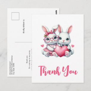 Cute Bunnies Sharing a Heart Thank You Postcard