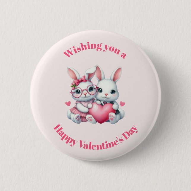Cute Bunnies Sharing a Heart Valentine's Day 6 Cm Round Badge (Front)