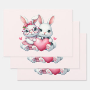 Cute Bunnies Sharing a Heart Wrapping Paper Sheet