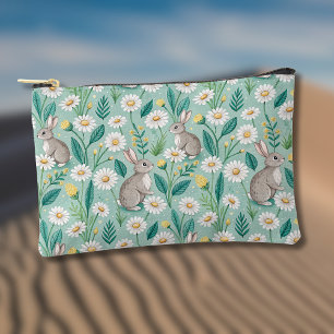 Cute Bunnies Sitting Among White Daisies Accessory Pouch
