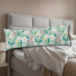 Cute Bunnies Sitting Among White Daisies Body Cushion