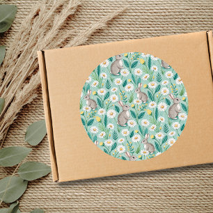 Cute Bunnies Sitting Among White Daisies Classic Round Sticker