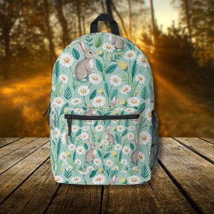 Cute Bunnies Sitting Among White Daisies Printed Backpack