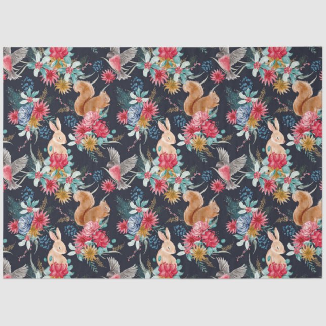 Cute Bunnies & Squirrels Christmas Tissue Paper (Front)