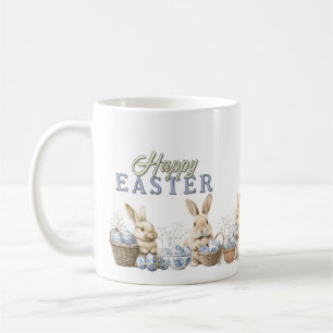 Cute Bunnies & Toile Blue Easter Eggs  Coffee Mug